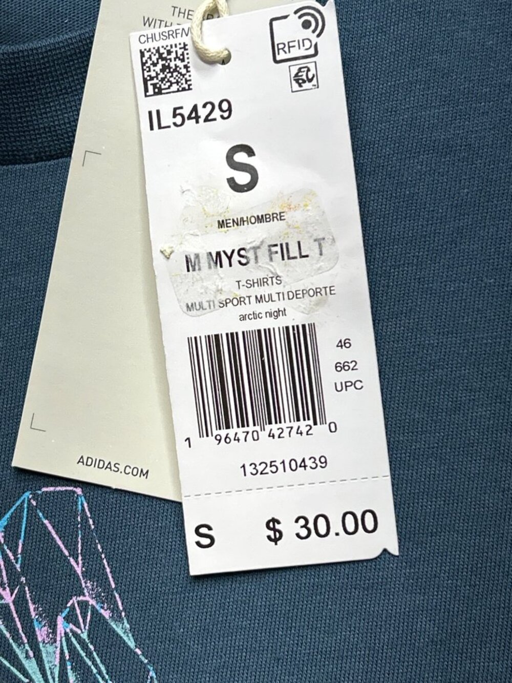 Adidas Mens Small Blue Graphic Logo T-Shirt With Tags Crew Neck w FLAW - Picture 11 of 12